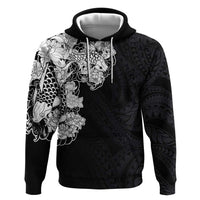 Hawaiian and Japanese Together Hoodie Japanese Koi Fish Tattoo and Kakau Pattern Black Color LT03 Pullover Hoodie Black - Polynesian Pride