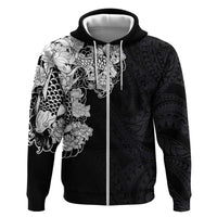 Hawaiian and Japanese Together Hoodie Japanese Koi Fish Tattoo and Kakau Pattern Black Color LT03 Zip Hoodie Black - Polynesian Pride