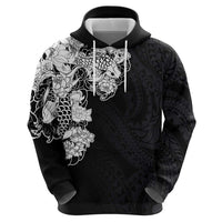Hawaiian and Japanese Together Hoodie Japanese Koi Fish Tattoo and Kakau Pattern Black Color LT03 - Polynesian Pride