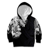 Hawaiian and Japanese Together Kid Hoodie Japanese Koi Fish Tattoo and Kakau Pattern Black Color LT03 Zip Hoodie Black - Polynesian Pride