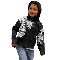 Hawaiian and Japanese Together Kid Hoodie Japanese Koi Fish Tattoo and Kakau Pattern Black Color LT03 - Polynesian Pride