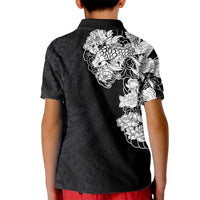 Hawaiian and Japanese Together Kid Polo Shirt Japanese Koi Fish Tattoo and Kakau Pattern Black Color LT03 - Polynesian Pride