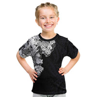 Hawaiian and Japanese Together Kid T Shirt Japanese Koi Fish Tattoo and Kakau Pattern Black Color LT03 Black - Polynesian Pride
