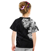 Hawaiian and Japanese Together Kid T Shirt Japanese Koi Fish Tattoo and Kakau Pattern Black Color LT03 - Polynesian Pride