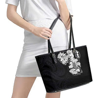 Hawaiian and Japanese Together Leather Tote Bag Japanese Koi Fish Tattoo and Kakau Pattern Black Color LT03 - Polynesian Pride