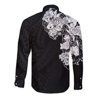 Hawaiian and Japanese Together Long Sleeve Button Shirt Japanese Koi Fish Tattoo and Kakau Pattern Black Color LT03 - Polynesian Pride