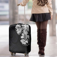 Hawaiian and Japanese Together Luggage Cover Japanese Koi Fish Tattoo and Kakau Pattern Black Color LT03 - Polynesian Pride