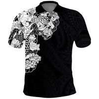Hawaiian and Japanese Together Polo Shirt Japanese Koi Fish Tattoo and Kakau Pattern Black Color LT03 Black - Polynesian Pride