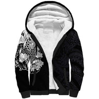 Hawaiian and Japanese Together Sherpa Hoodie Japanese Koi Fish Tattoo and Kakau Pattern Black Color LT03 Unisex Black - Polynesian Pride