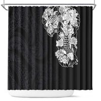 Hawaiian and Japanese Together Shower Curtain Japanese Koi Fish Tattoo and Kakau Pattern Black Color LT03 Black - Polynesian Pride