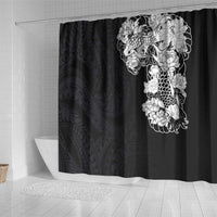 Hawaiian and Japanese Together Shower Curtain Japanese Koi Fish Tattoo and Kakau Pattern Black Color LT03 - Polynesian Pride