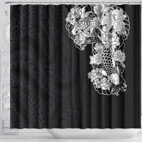 Hawaiian and Japanese Together Shower Curtain Japanese Koi Fish Tattoo and Kakau Pattern Black Color LT03 - Polynesian Pride
