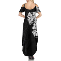 Hawaiian and Japanese Together Summer Maxi Dress Japanese Koi Fish Tattoo and Kakau Pattern Black Color LT03 - Polynesian Pride