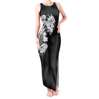 Hawaiian and Japanese Together Tank Maxi Dress Japanese Koi Fish Tattoo and Kakau Pattern Black Color LT03 Women Black - Polynesian Pride
