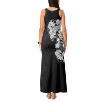 Hawaiian and Japanese Together Tank Maxi Dress Japanese Koi Fish Tattoo and Kakau Pattern Black Color LT03 - Polynesian Pride
