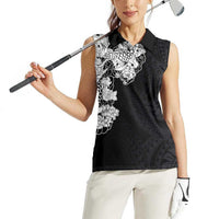 Hawaiian and Japanese Together Women Sleeveless Polo Shirt Japanese Koi Fish Tattoo and Kakau Pattern Black Color LT03 - Polynesian Pride