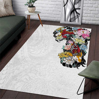 Hawaiian and Japanese Together Area Rug Colorful Traditional Japanese Tattoo and Kakau Pattern White Color LT03 White - Polynesian Pride