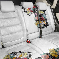 Hawaiian and Japanese Together Back Car Seat Cover Colorful Traditional Japanese Tattoo and Kakau Pattern White Color LT03 - Polynesian Pride