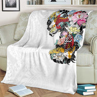 Hawaiian and Japanese Together Blanket Colorful Traditional Japanese Tattoo and Kakau Pattern White Color LT03 - Polynesian Pride