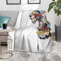 Hawaiian and Japanese Together Blanket Colorful Traditional Japanese Tattoo and Kakau Pattern White Color LT03 - Polynesian Pride