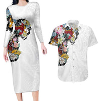Hawaiian and Japanese Together Couples Matching Long Sleeve Bodycon Dress and Hawaiian Shirt Colorful Traditional Japanese Tattoo and Kakau Pattern White Color LT03 White - Polynesian Pride