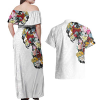 Hawaiian and Japanese Together Couples Matching Off Shoulder Maxi Dress and Hawaiian Shirt Colorful Traditional Japanese Tattoo and Kakau Pattern White Color LT03 - Polynesian Pride