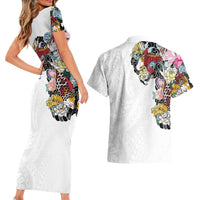 Hawaiian and Japanese Together Couples Matching Short Sleeve Bodycon Dress and Hawaiian Shirt Colorful Traditional Japanese Tattoo and Kakau Pattern White Color LT03 - Polynesian Pride