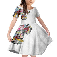 Hawaiian and Japanese Together Family Matching Mermaid Dress and Hawaiian Shirt Colorful Traditional Japanese Tattoo and Kakau Pattern White Color LT03 Daughter's Dress White - Polynesian Pride