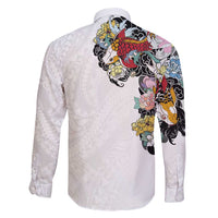 Hawaiian and Japanese Together Family Matching Mermaid Dress and Hawaiian Shirt Colorful Traditional Japanese Tattoo and Kakau Pattern White Color LT03 - Polynesian Pride