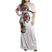 Hawaiian and Japanese Together Family Matching Off Shoulder Maxi Dress and Hawaiian Shirt Colorful Traditional Japanese Tattoo and Kakau Pattern White Color LT03 Mom's Dress White - Polynesian Pride