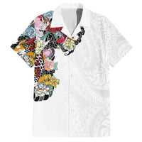 Hawaiian and Japanese Together Family Matching Puletasi and Hawaiian Shirt Colorful Traditional Japanese Tattoo and Kakau Pattern White Color LT03 Dad's Shirt - Short Sleeve White - Polynesian Pride