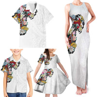 Hawaiian and Japanese Together Family Matching Tank Maxi Dress and Hawaiian Shirt Colorful Traditional Japanese Tattoo and Kakau Pattern White Color