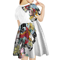 Hawaiian and Japanese Together Kid Short Sleeve Dress Colorful Traditional Japanese Tattoo and Kakau Pattern White Color LT03 - Polynesian Pride