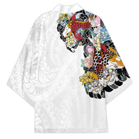 Hawaiian and Japanese Together Kimono Colorful Traditional Japanese Tattoo and Kakau Pattern White Color LT03 - Polynesian Pride