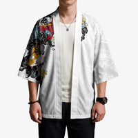 Hawaiian and Japanese Together Kimono Colorful Traditional Japanese Tattoo and Kakau Pattern White Color LT03 - Polynesian Pride