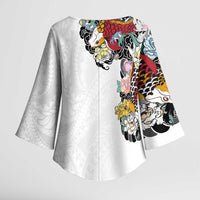 Hawaiian and Japanese Together Kimono Sleeve Blouse Colorful Traditional Japanese Tattoo and Kakau Pattern White Color LT03 - Polynesian Pride