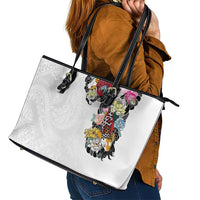 Hawaiian and Japanese Together Leather Tote Bag Colorful Traditional Japanese Tattoo and Kakau Pattern White Color LT03 - Polynesian Pride
