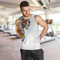 Hawaiian and Japanese Together Men Tank Top Colorful Traditional Japanese Tattoo and Kakau Pattern White Color LT03 White - Polynesian Pride
