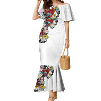 Hawaiian and Japanese Together Mermaid Dress Colorful Traditional Japanese Tattoo and Kakau Pattern White Color LT03 Women White - Polynesian Pride