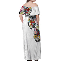 Hawaiian and Japanese Together Off Shoulder Maxi Dress Colorful Traditional Japanese Tattoo and Kakau Pattern White Color LT03 - Polynesian Pride