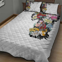 Hawaiian and Japanese Together Quilt Bed Set Colorful Traditional Japanese Tattoo and Kakau Pattern White Color LT03 - Polynesian Pride