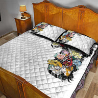 Hawaiian and Japanese Together Quilt Bed Set Colorful Traditional Japanese Tattoo and Kakau Pattern White Color LT03 - Polynesian Pride