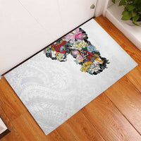 Hawaiian and Japanese Together Rubber Doormat Colorful Traditional Japanese Tattoo and Kakau Pattern White Color LT03 - Polynesian Pride