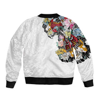 Hawaiian and Japanese Together Sleeve Zip Bomber Jacket Colorful Traditional Japanese Tattoo and Kakau Pattern White Color LT03 - Polynesian Pride