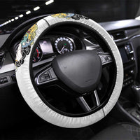 Hawaiian and Japanese Together Steering Wheel Cover Colorful Traditional Japanese Tattoo and Kakau Pattern White Color LT03 Universal Fit White - Polynesian Pride