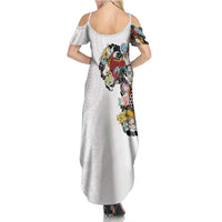 Hawaiian and Japanese Together Summer Maxi Dress Colorful Traditional Japanese Tattoo and Kakau Pattern White Color LT03 - Polynesian Pride