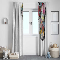 Hawaiian and Japanese Together Window Curtain Colorful Traditional Japanese Tattoo and Kakau Pattern White Color LT03 - Polynesian Pride