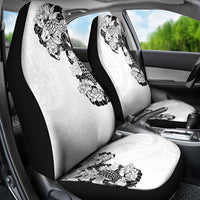Hawaiian and Japanese Together Car Seat Cover Japanese Koi Fish Tattoo and Kakau Pattern White Color LT03 - Polynesian Pride