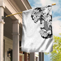 Hawaiian and Japanese Together Garden Flag Japanese Koi Fish Tattoo and Kakau Pattern White Color LT03 House Flag White - Polynesian Pride