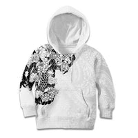 Hawaiian and Japanese Together Kid Hoodie Japanese Koi Fish Tattoo and Kakau Pattern White Color LT03 Hoodie White - Polynesian Pride
